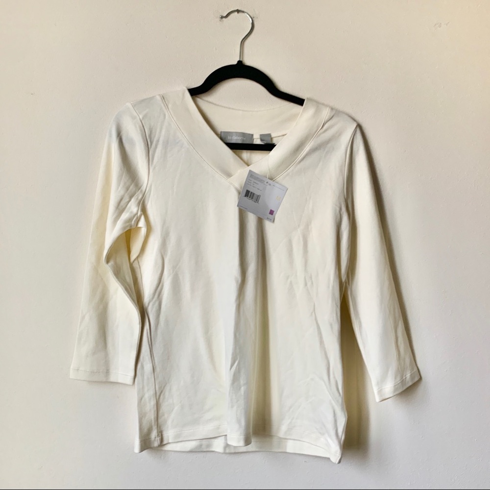 NWT Liz Claiborne Off-White, Cotton LS Top